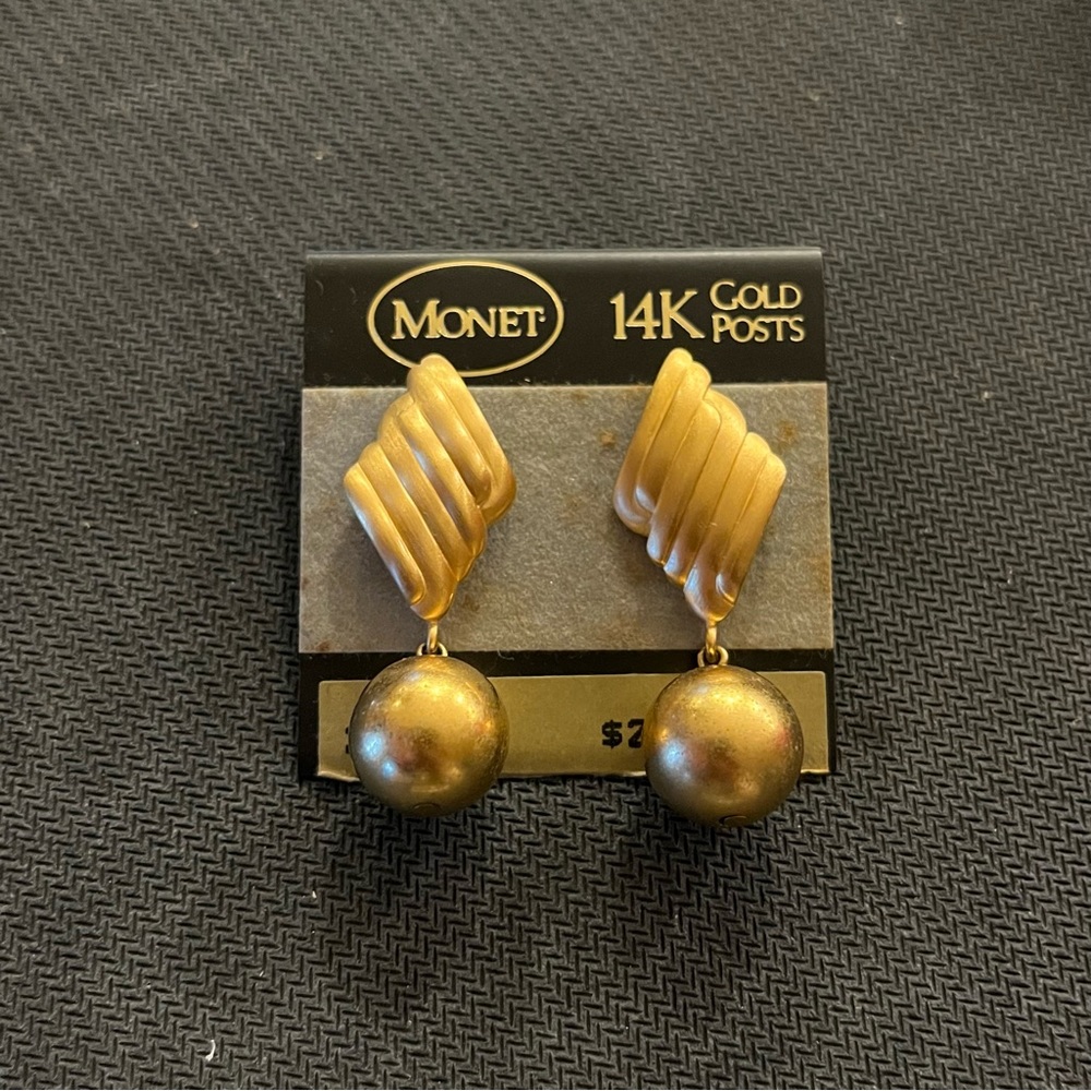 Vintage Monet Gold Tone Eclectic Ball Drop Earrings